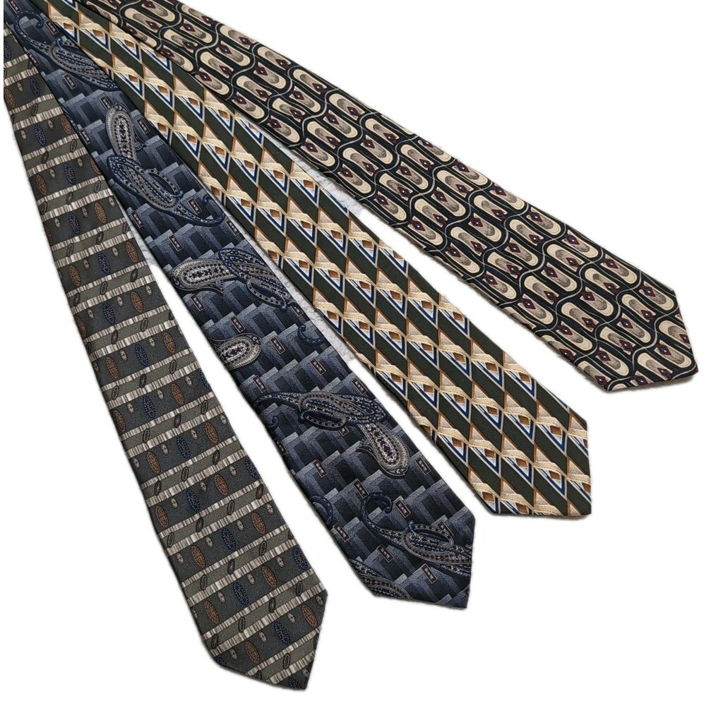 4pk Multicolor Barrington Classic Geometric Necktie Bundle LOT 100% Silk (USA)